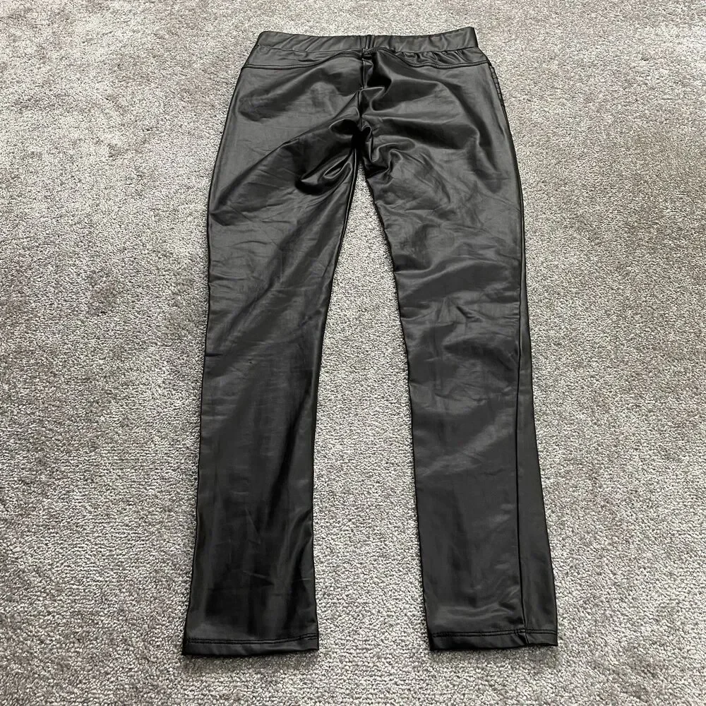 Shinestar Pants womens Large Black Faux Leather Slim Stretch Zip Pockets 31x31